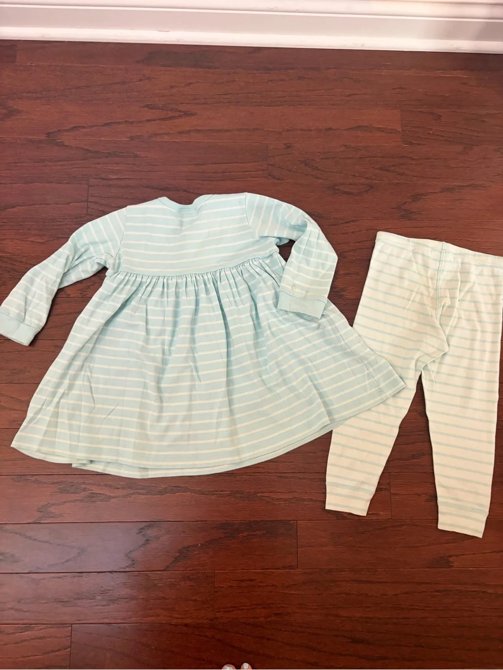Hanna Andersson Mint Green and White Striped Girls Pajama Set 100 4